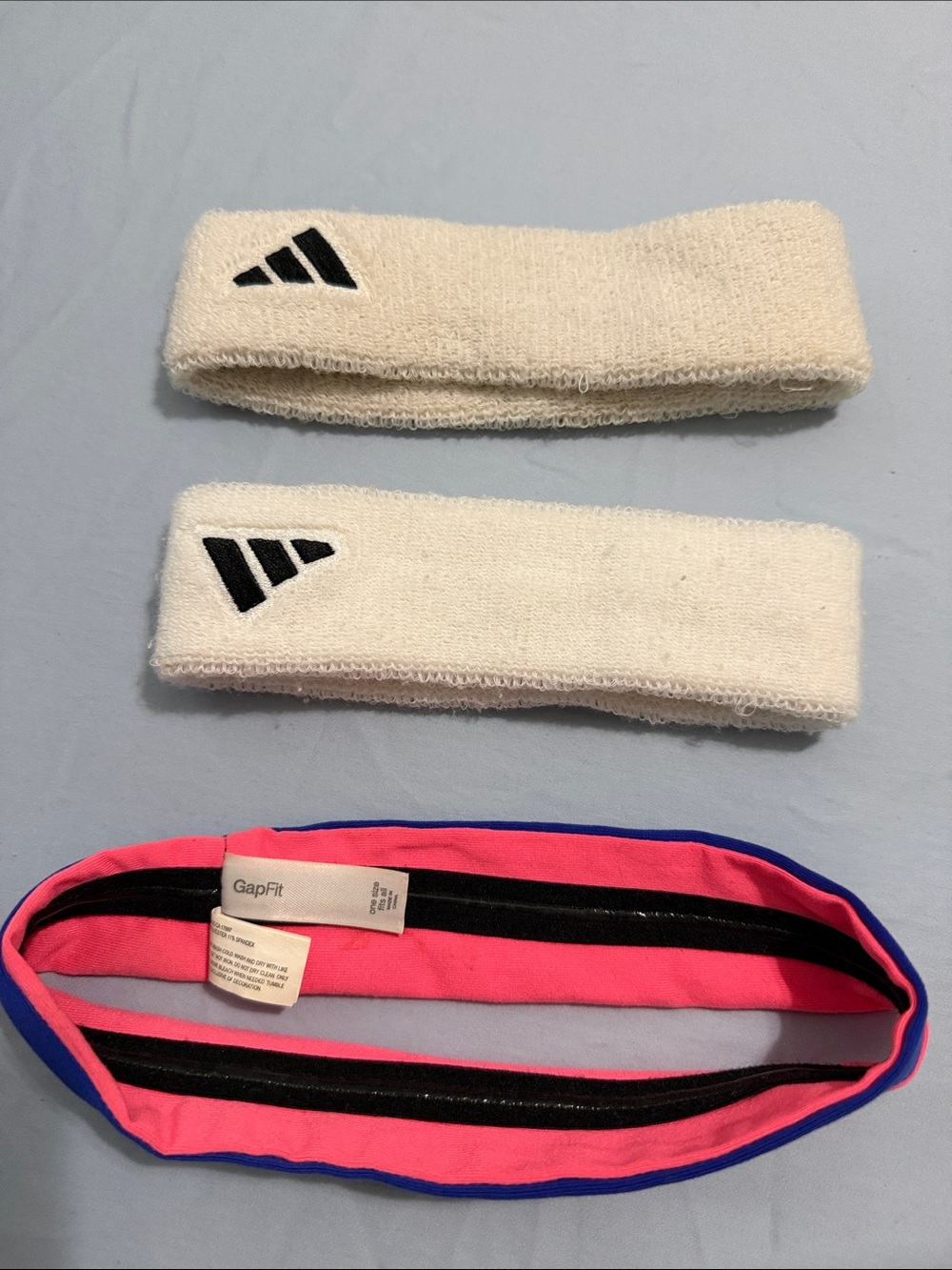 Gap Fit Pink and Blue Non-Slip Performance Headband with White Terry Wristbands